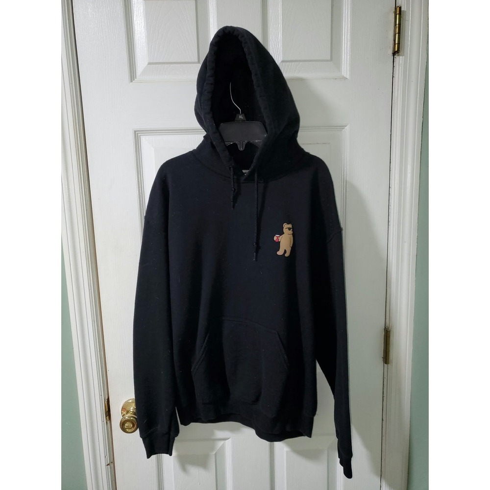 Riot Society Mens Party Bear Hoodie Black Graphic Sweatshirt Medium